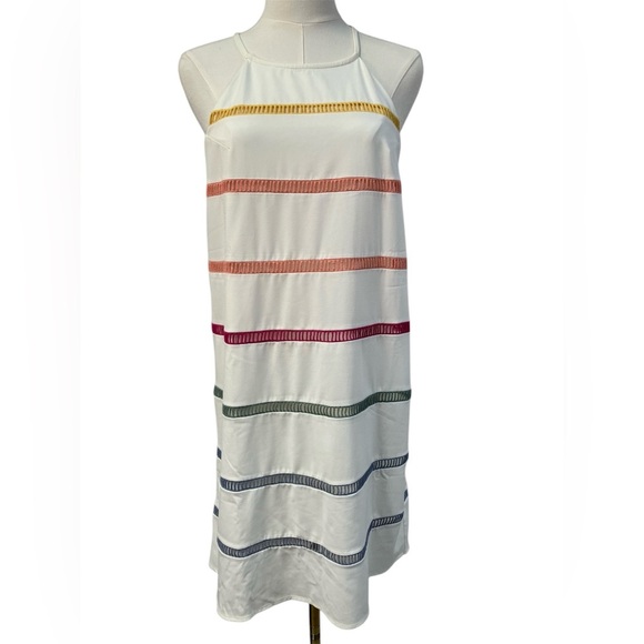 Entro Striped Sleeveless Shift Dress High Neck Colorful Preppy Spring Womens S - Picture 1 of 12